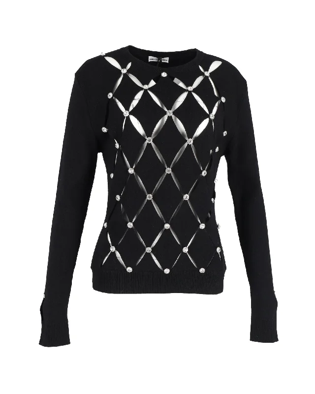 Women's Holiday Clothing Paco Rabanne Crystal-Embellished Cutout Sweater in Black Merino Wool