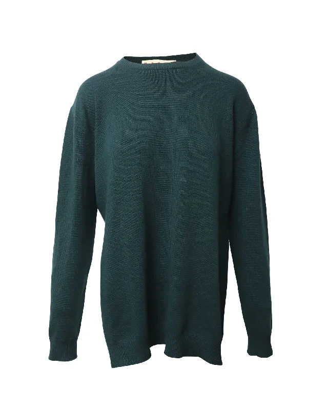 Women's Plus-Size Clothes Marni Long Sleeve High Low Sweater in Green Wool