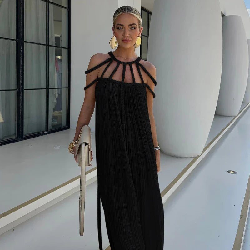 Women's Evening Clothing Summer Elegant Off Shoulder Lace Up Backless Maxi Dress