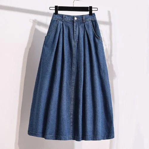 Formal Clothing For Women Pleated High Waist Denim Skirt