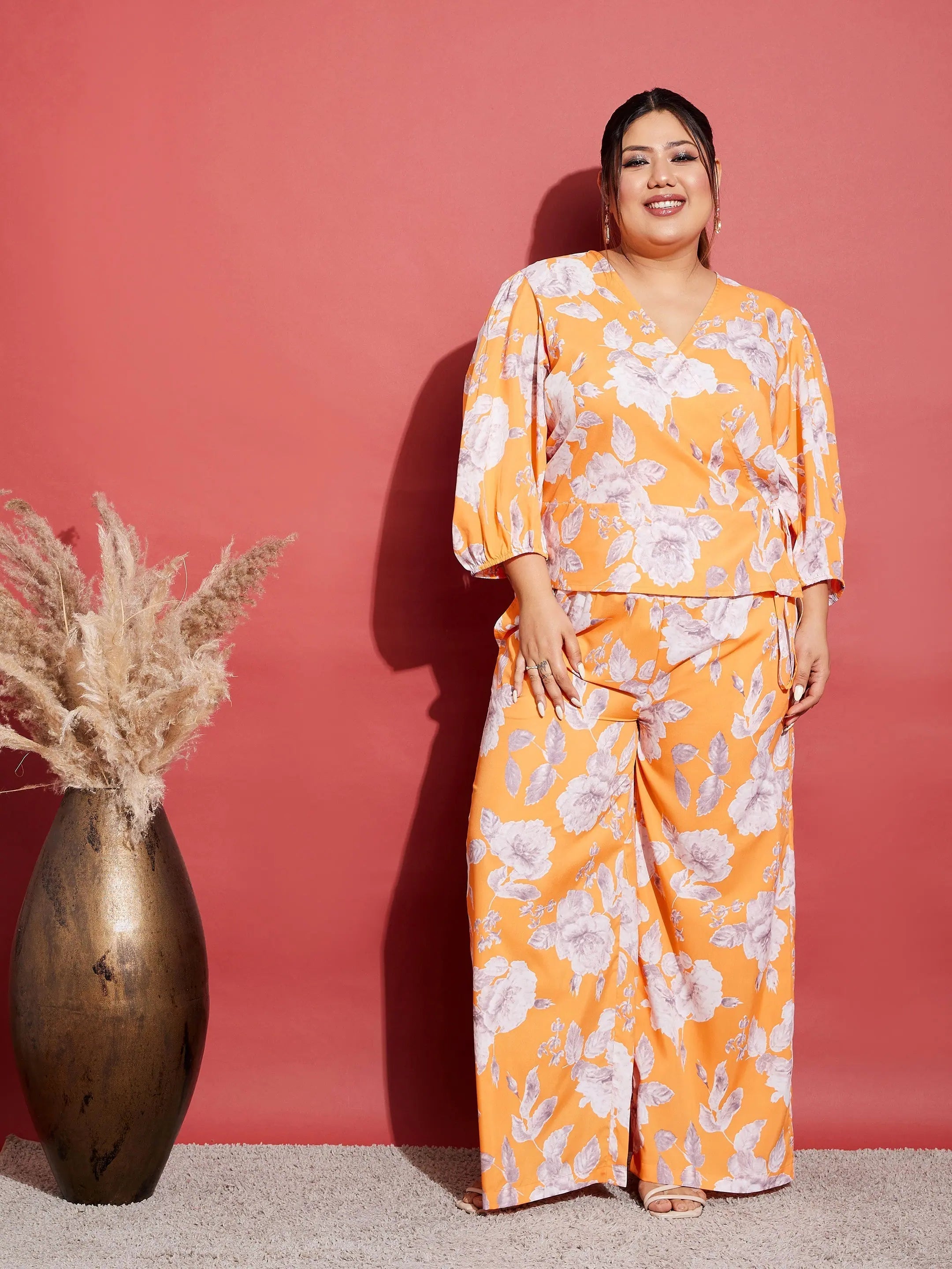 Women's Occasion Wear Clothing Women Printed Standard Orange Jumpsuits & Sets