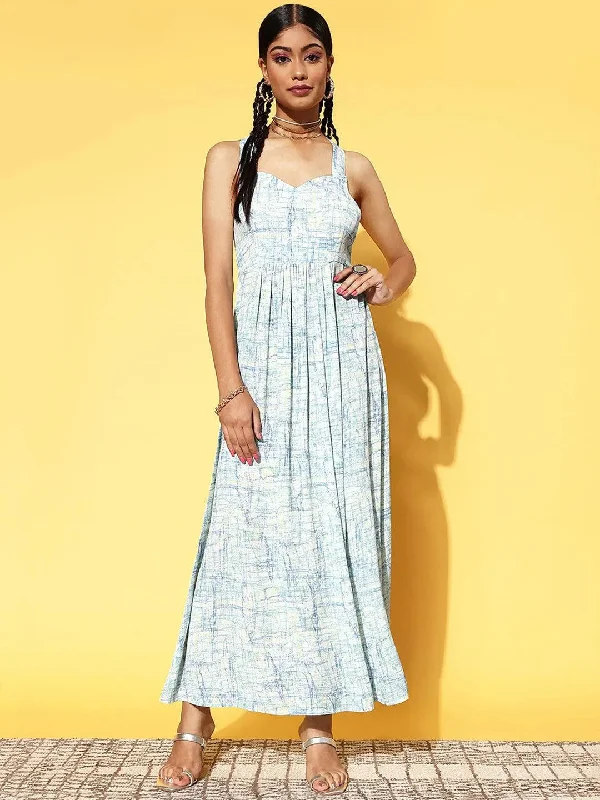 Premium Style Off White Printed Georgette Fit and Flare Dress
