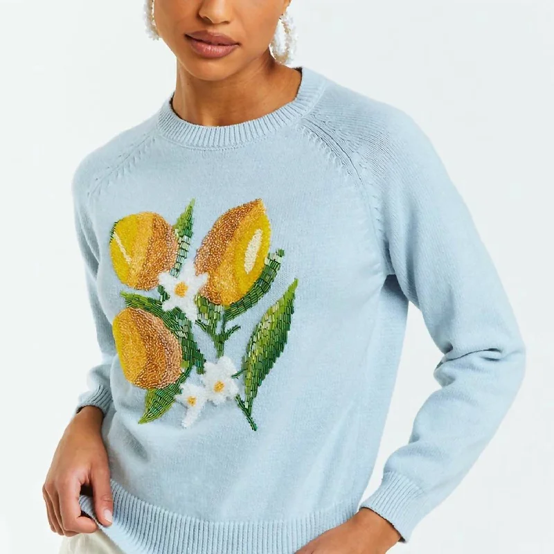 Charming Women's Clothes For Special Events Women's Delilah Long Sleeve Cotton Sweater In Blue Lemon