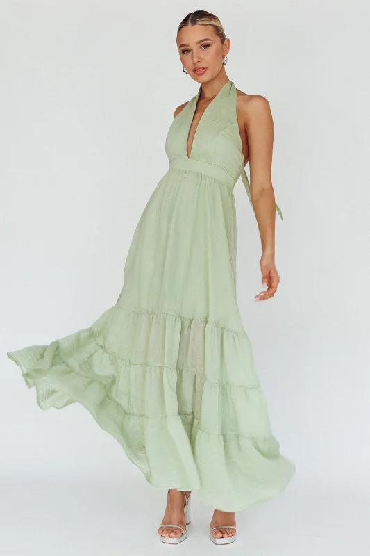 Workwear Fashion for Women Jalisco Sun Halterneck Maxi Dress Mint