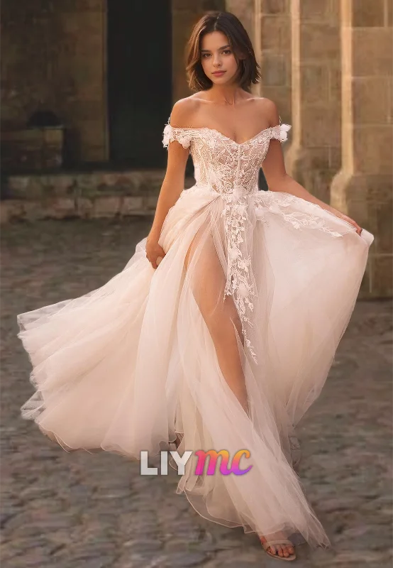 Vintage Clothing For Women Off-Shoulder Strapless Appliques Appliques Tulle A-Line Wedding Dress