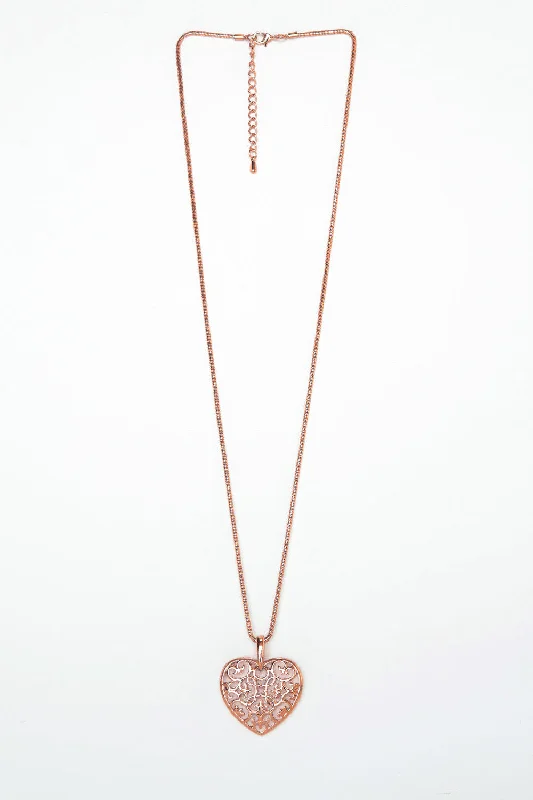 Women's Holiday Clothing Filigree Heart Necklace - Rose Gold