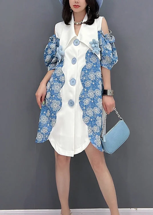 Designer Women's Fashion Online Cute Women Blue Peter Pan Collar Print Button Shirts Mid Dress Sleeve Designer Women's Fashion Online Cute Women Blue Peter Pan Collar Print Button Shirts Mid Dress Sleeve