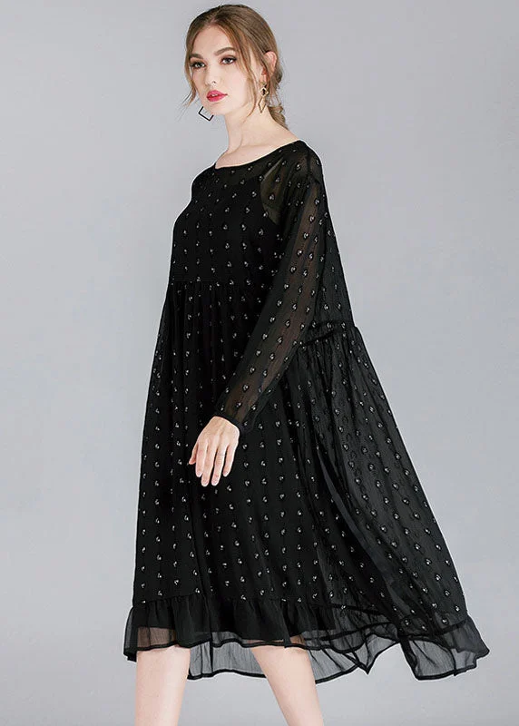 Flash Sale Now French Black O-Neck Patchwork Ruffled Chiffon Dress Two Pieces Set Spring Flash Sale Now French Black O-Neck Patchwork Ruffled Chiffon Dress Two Pieces Set Spring