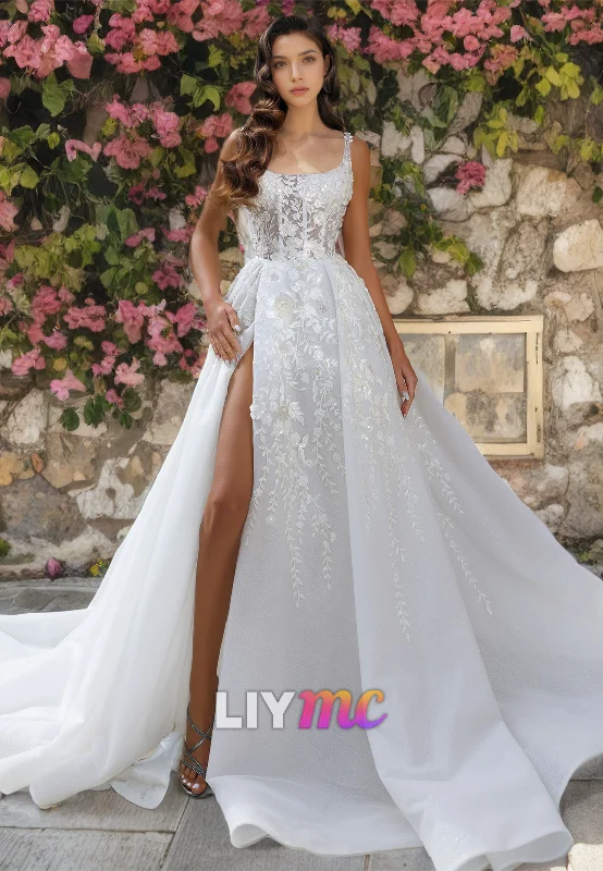 Stylish Women's Clothing Square Sleeveless Appliques A-Line Wedding Dress