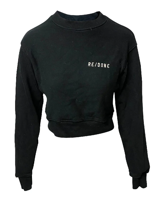 Tailored Clothing For Women Re/done Cropped Crewneck Sweatshirt in Black Cotton