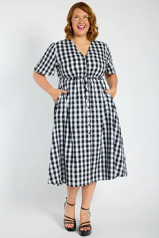 Women's Occasion Wear Clothes Marley Gingham Black Dress