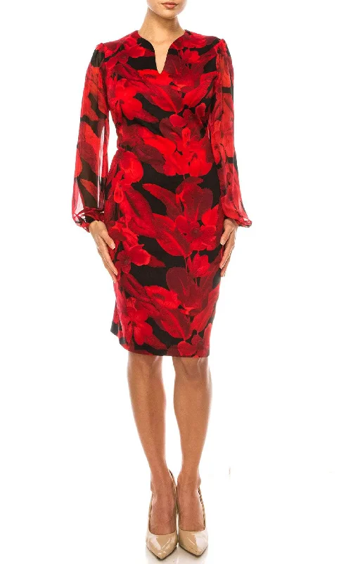 Women's Stylish Outerwear Connected Apparel TPN10681 - Floral Long Sleeves V Neck Dress Women's Stylish Outerwear Connected Apparel TPN10681 - Floral Long Sleeves V Neck Dress