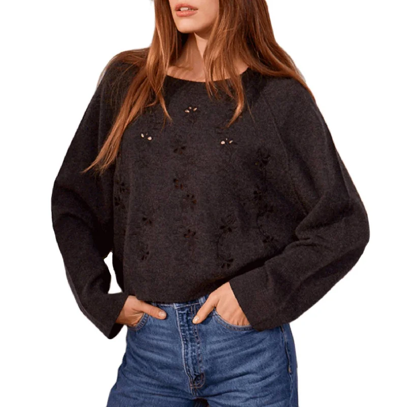 Comfortable Women's Clothes Miriam Embroidered Wool Sweater In Dark Grey Melange