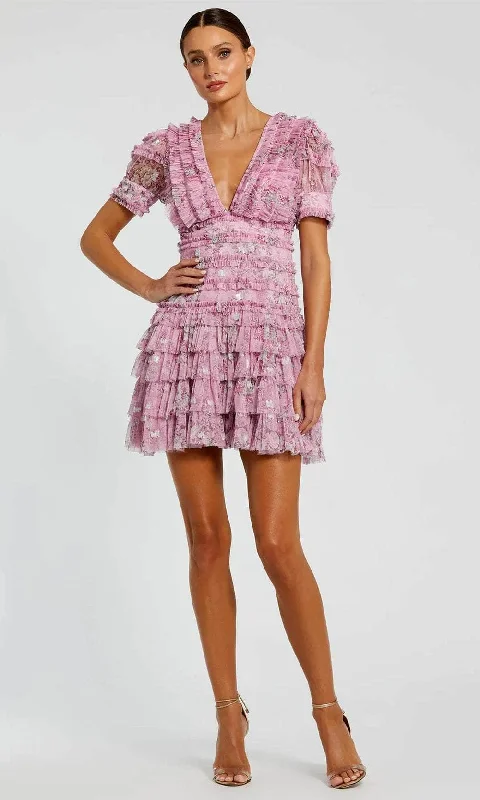 Women's Occasion Wear Clothing Ieena Duggal 8092 - Ruffled Frill Puff Sleeve Cocktail Dress