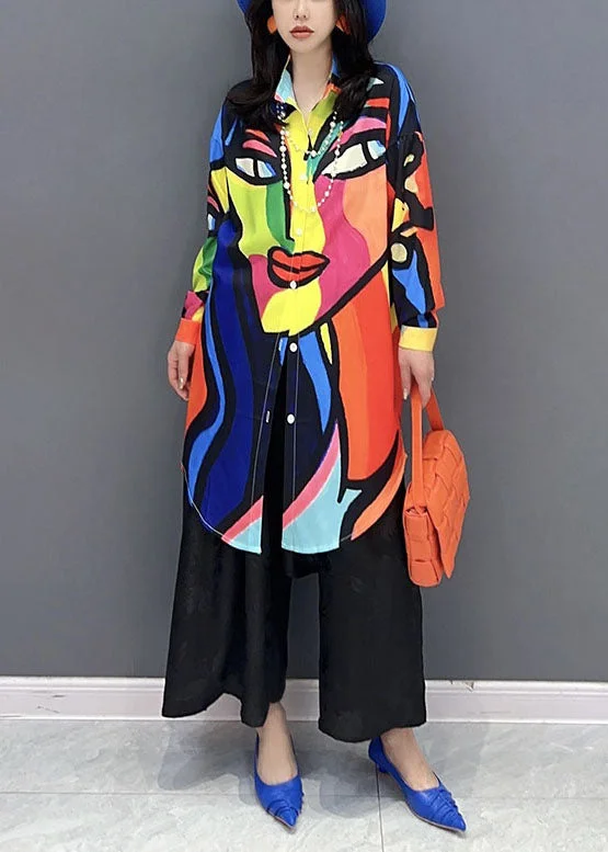 Trendy Women's Outfits for Casual Wear Art Colorblock Peter Pan Collar Print Patchwork Cotton Shirts Dress Long Sleeve