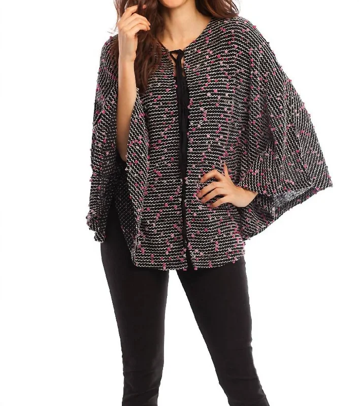 Comfortable Women's Clothes Aria Tie-Up Poncho In Black Multi