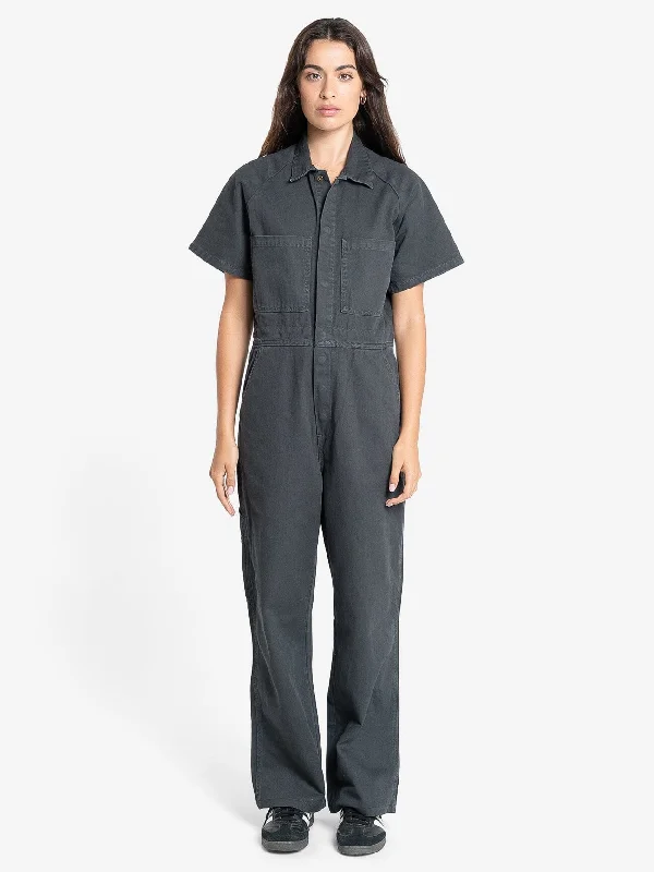 Women's Workout Clothing Carpenter Short Sleeve Coverall - Dark Charcoal