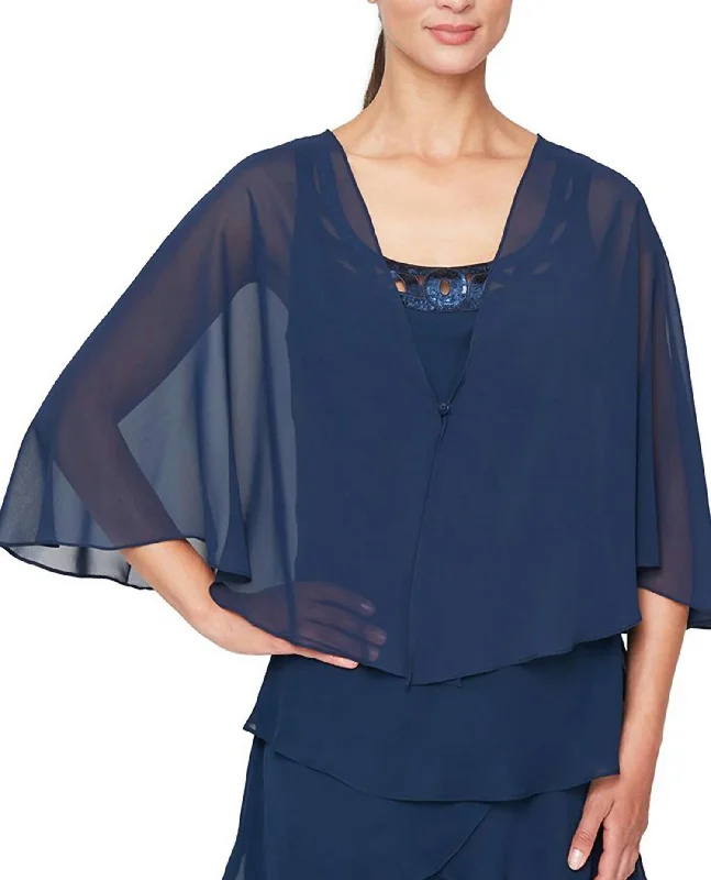 Women's Fashion Clothes Multi Wear Chiffon Shawl In Navy