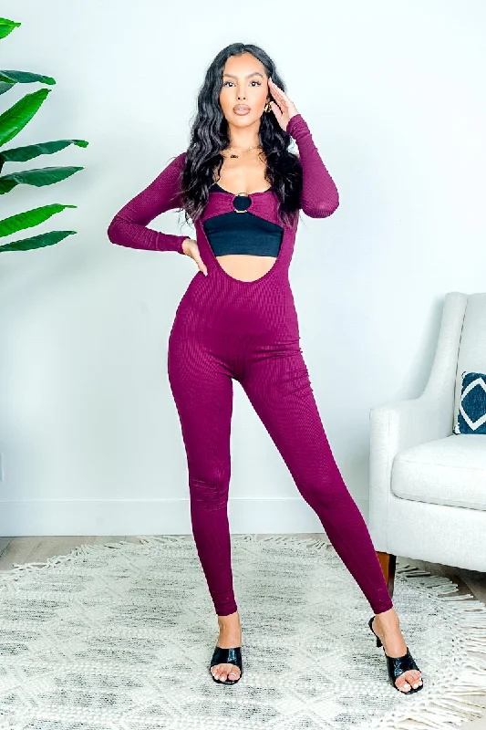 Women's Seasonal Fashion Trends Ribbed Bandeau Ring Open Front Long Sleeve Jumpsuit (black Top don't included )(P3719) Women's Seasonal Fashion Trends Ribbed Bandeau Ring Open Front Long Sleeve Jumpsuit (black Top don't included )(P3719)