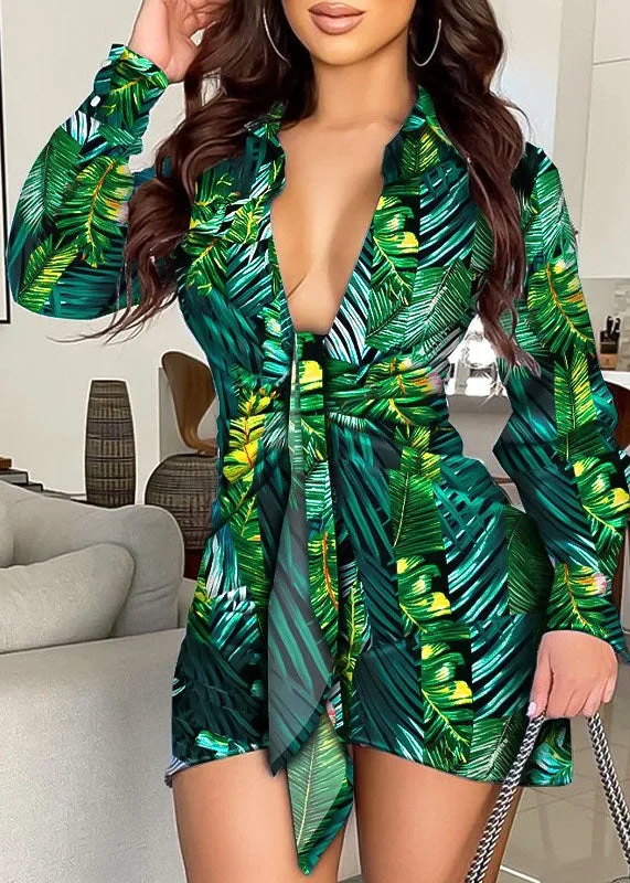 Charming Women's Clothes For Special Events Women Green Slim Fit V Neck Print Sexy Dresses Long Sleeve