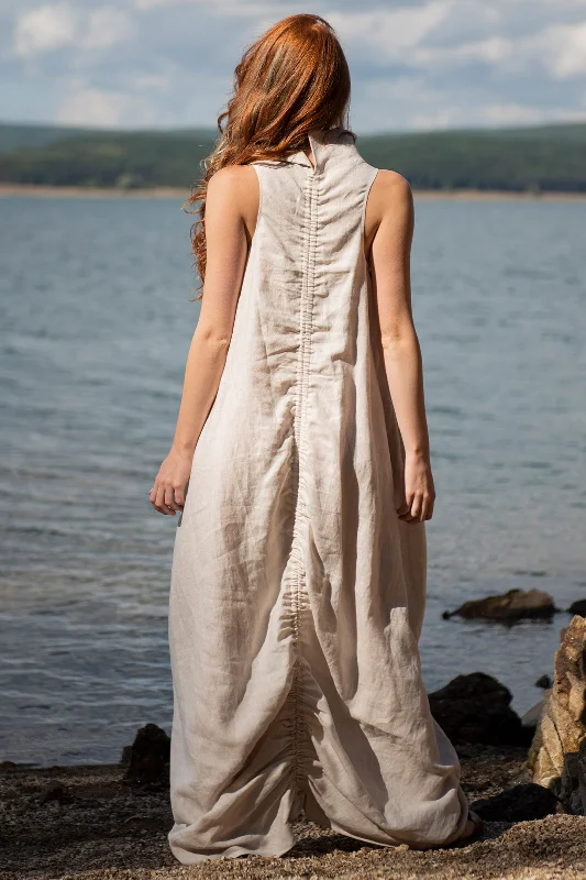 Women's Clothes Cowl Neck Linen Dress in Natural