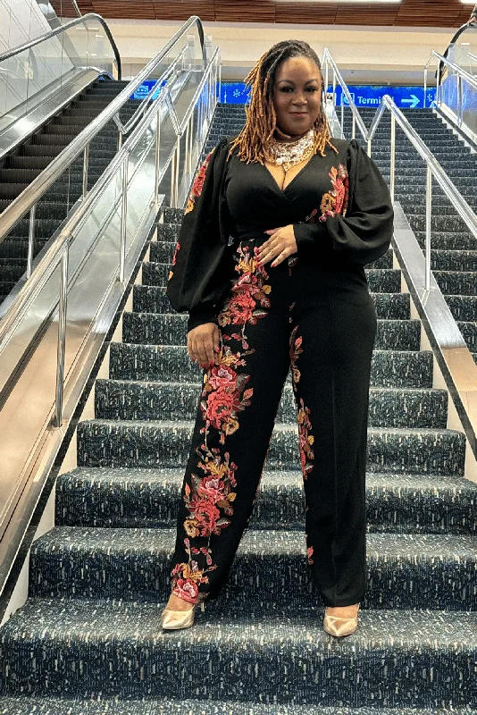 Street Style Fashion Floral Lux Black Jumpsuit