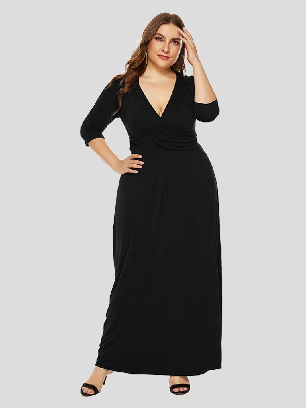 Comfortable Women's Clothing Plus Crisscross Ruched Maxi Dress