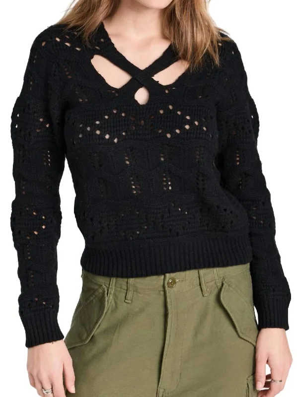 Stylish Women's Clothing Cole Cable Knit Cut Out Sweater In Black