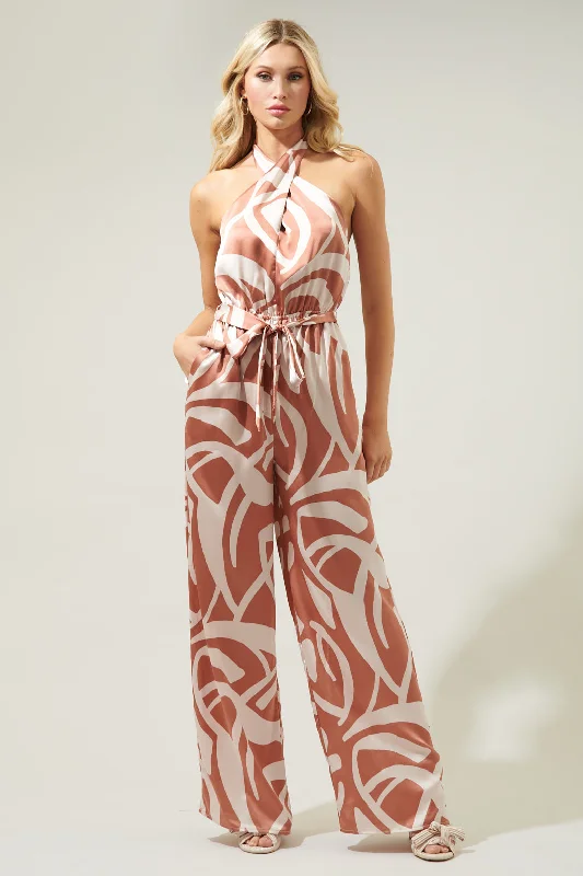 Charming Women's Clothes For Special Events Peachy Keen Abstract Villanueva Satin Halter Jumpsuit