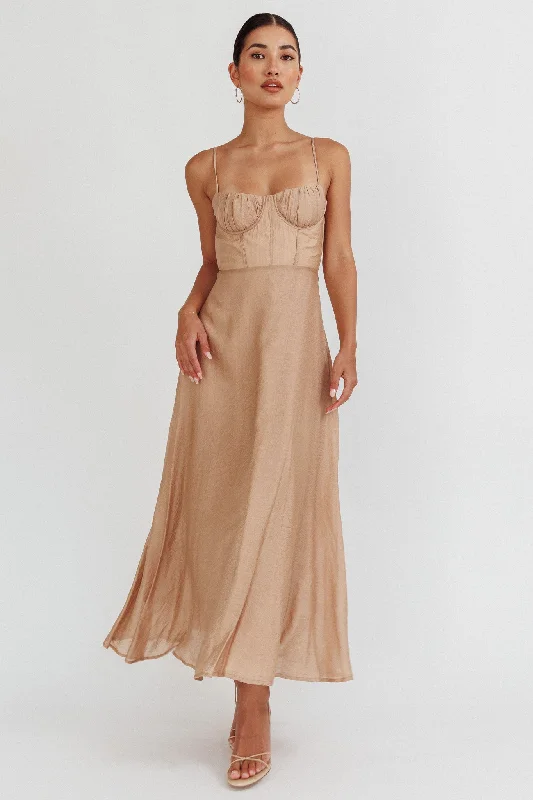 Casual Yet Stylish Separates Echoes Tied Back A-Line Midi Dress Taupe