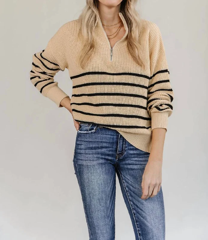 Women's Evening Clothing Zip Sweater In Cream/black