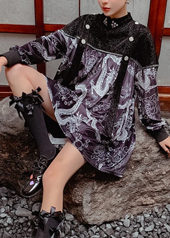 Flash Sale Starts Retro Black Stand Collar Embroideried Patchwork Diamond Mid Dresses Spring Flash Sale Starts Retro Black Stand Collar Embroideried Patchwork Diamond Mid Dresses Spring