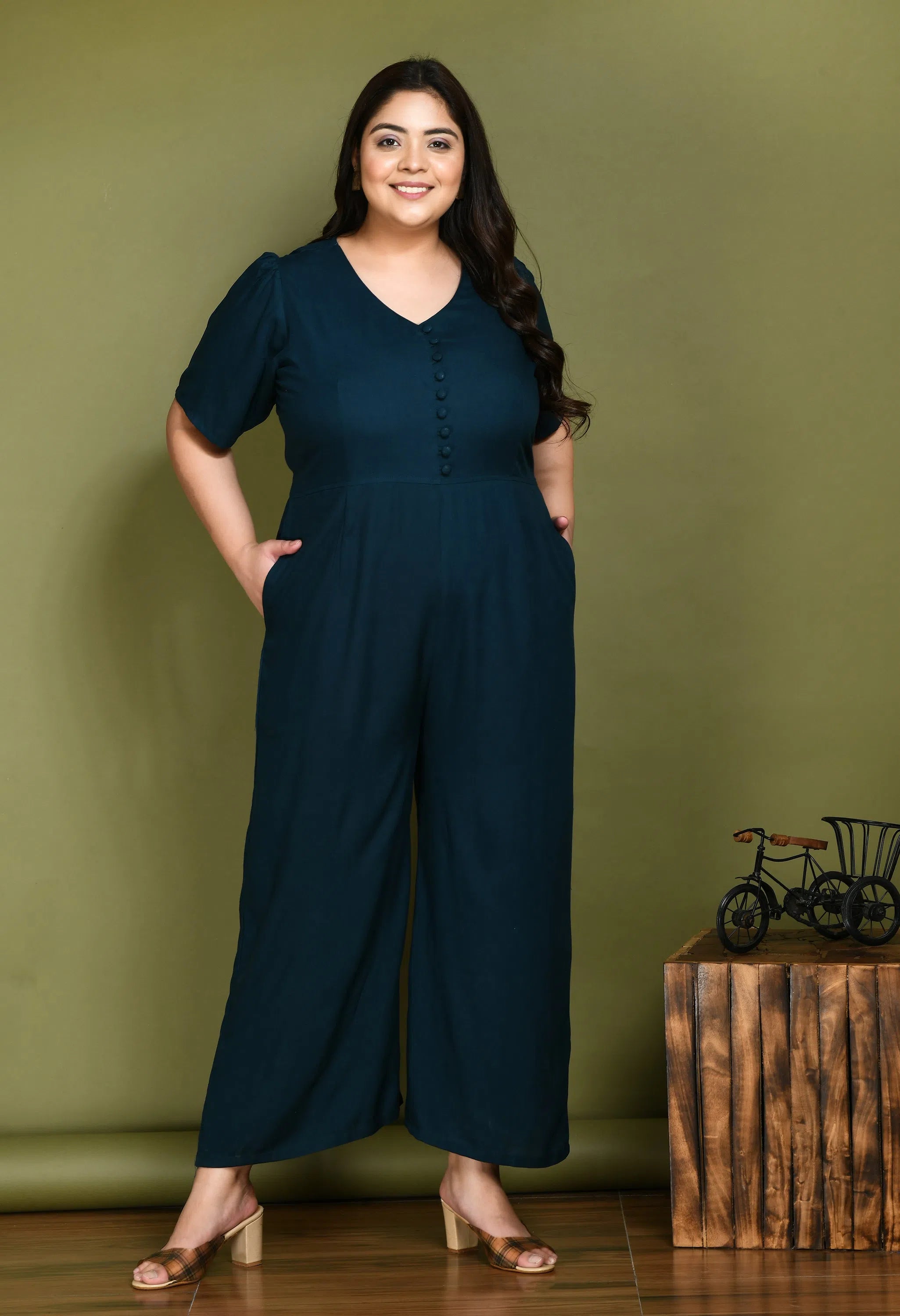 Women's Elegant Clothes Women Solid Plus Size Teal Jumpsuits & Sets