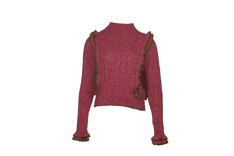 Women's Everyday Clothes Philosophy Di Lorenzo Serafini Ruffle Cable-Knit Sweater in Pink Wool