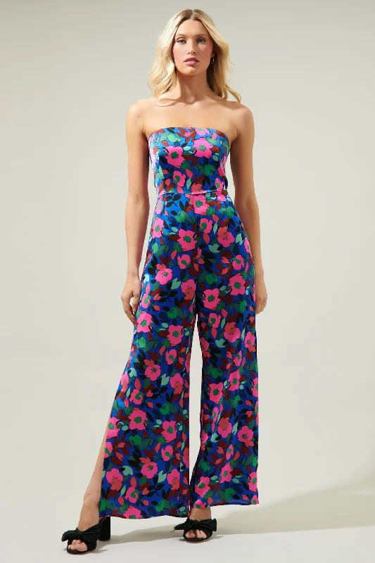 Women's Transitional Clothes Vivi Berry Floral Angelini Split Leg Jumpsuit