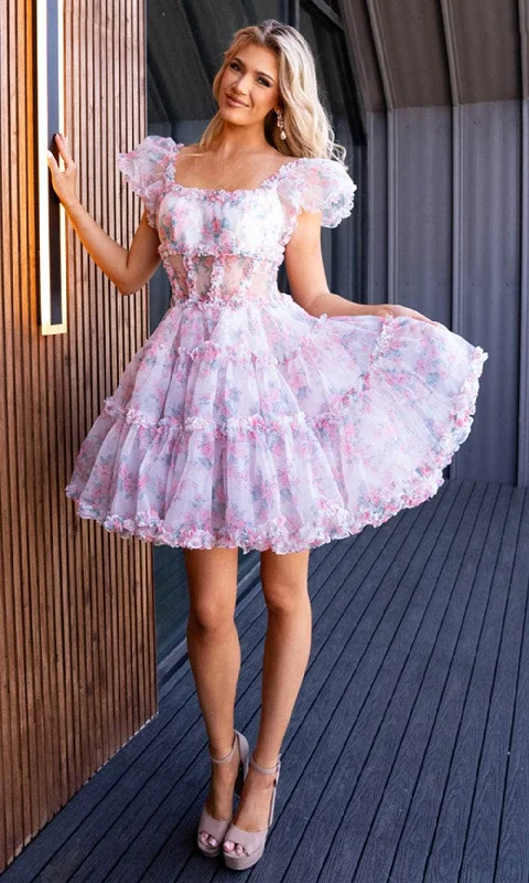 Durable Fashion Picks Rachel Allan 40408 - Floral Printed Ruffle Cap Sleeve Cocktail Dress Durable Fashion Picks Rachel Allan 40408 - Floral Printed Ruffle Cap Sleeve Cocktail Dress