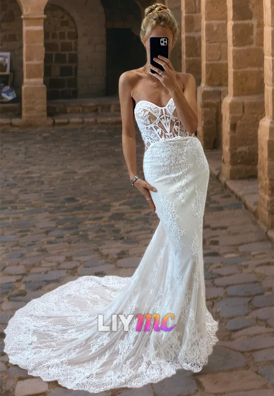 Comfortable Women's Clothes Sweetheart Sleeveless Appliques Mermaid Wedding Dress