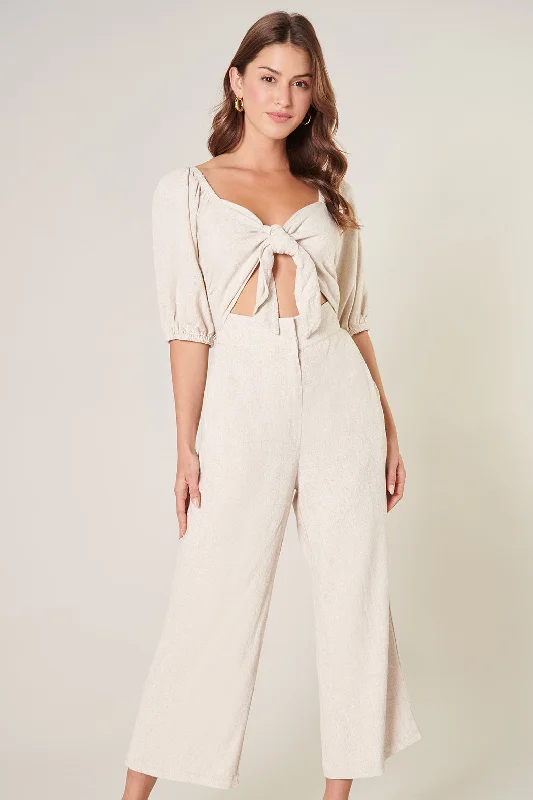 Women's Trendy Casual Clothes Saint Tropez Jermaine Cut Out Tie Front Linen Jumpsuit