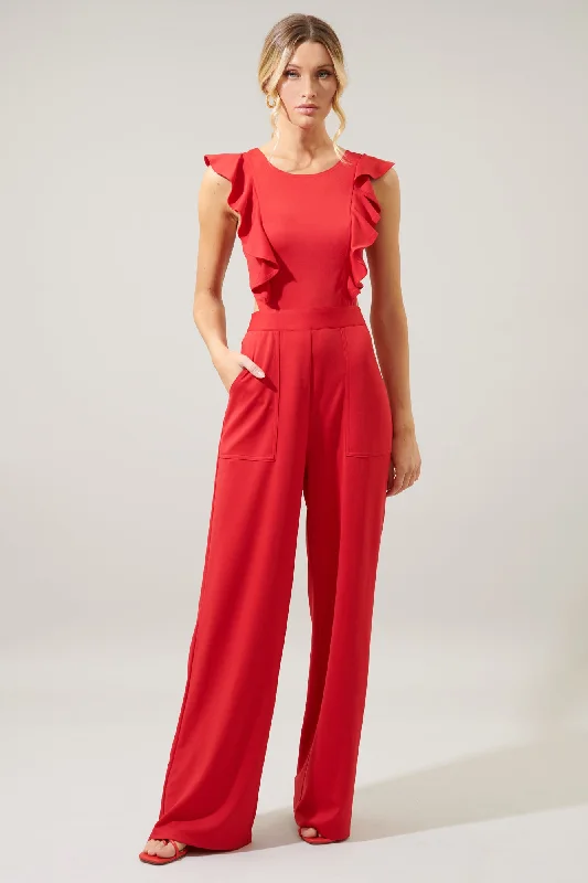 Women's Elegant Clothes Lucki Back Cut Out Ruffle Jumpsuit