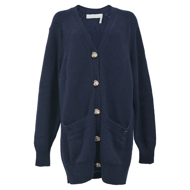 Women's Clothing For Casual Outings Chloe Generous V-Neck Button Down Cardigan in Navy Blue Cashmere