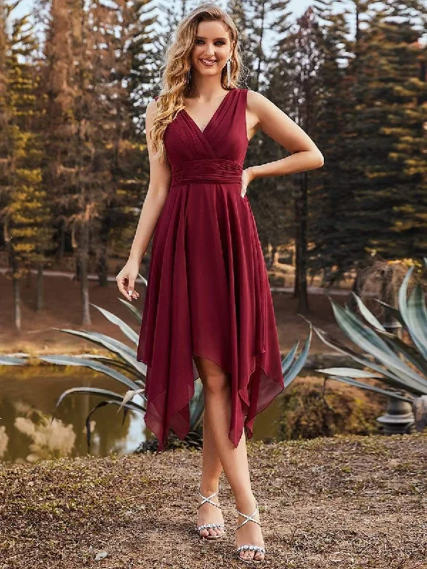 Women's Loungewear Clothes Knee Length Chiffon Bridesmaid Dress with Irregular Hem