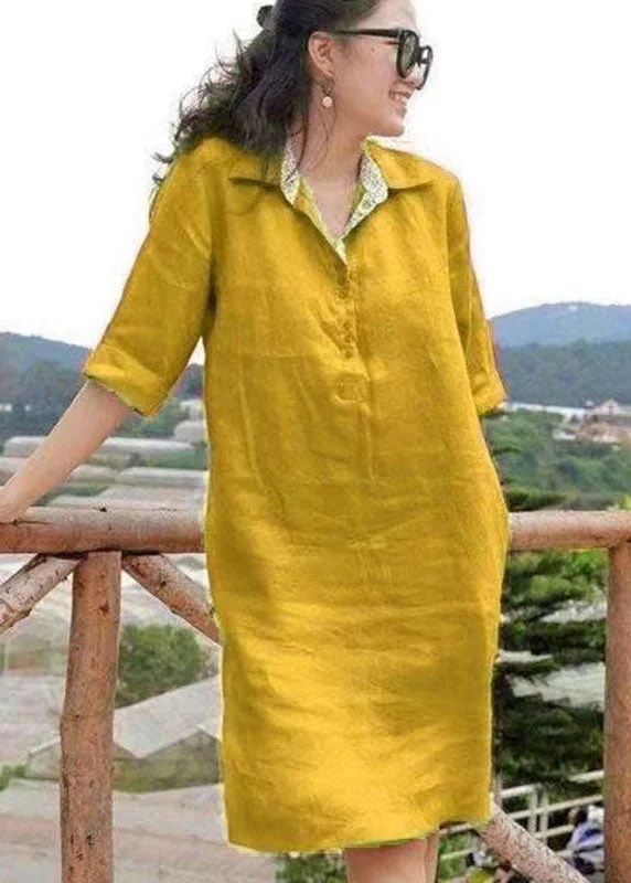 Special Offer For You Handmade Yellow Peter Pan Collar Patchwork Vacation Mid Dresses Summer Special Offer For You Handmade Yellow Peter Pan Collar Patchwork Vacation Mid Dresses Summer