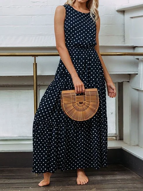 Women's Formal Event Clothing Polka Dot Crew Neck Sleeveless Dress