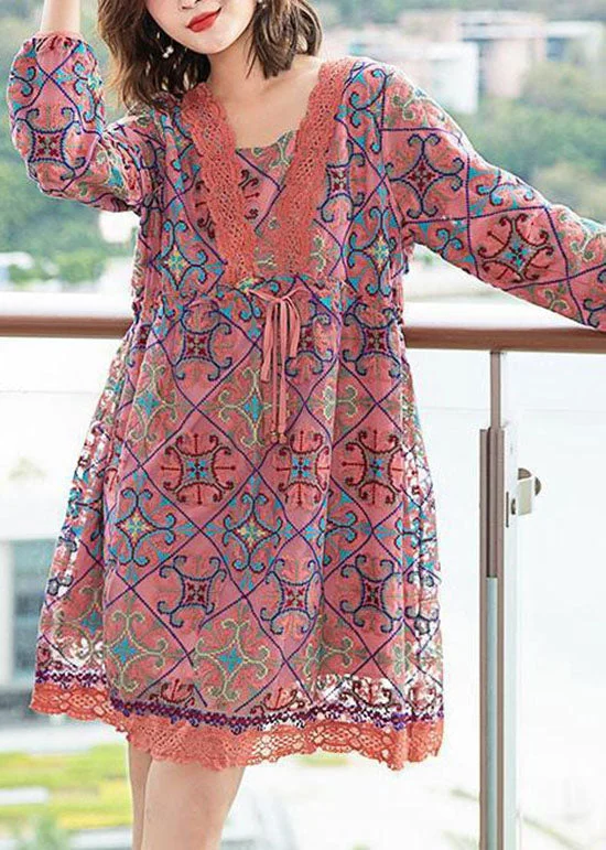 The Epitome Of Modern Women's Fashion Diy Pink Lace Cinched Patchwork Print Chiffon A line Dress Spring The Epitome Of Modern Women's Fashion Diy Pink Lace Cinched Patchwork Print Chiffon A line Dress Spring