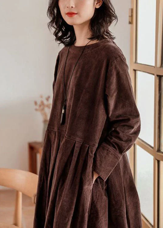 Effortless Chic for Women French Brown Plus Size Corduroy Dress Pockets Button Patchwork Fall Dresses Effortless Chic for Women French Brown Plus Size Corduroy Dress Pockets Button Patchwork Fall Dresses