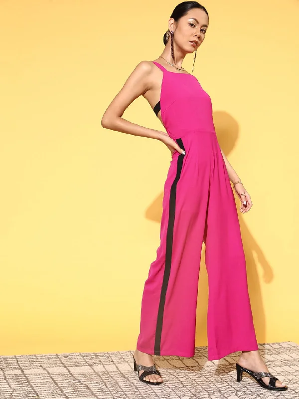 Casual Clothing For Women Women Fuchsia Strappy Side Tape Jumpsuit