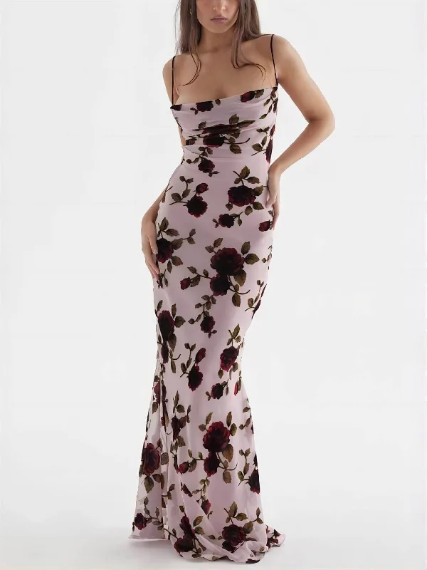 Formal Clothing For Women Rose Backless Stylish Maxi Dress