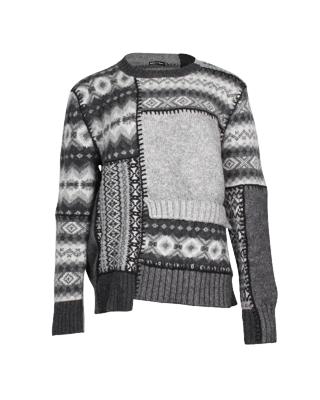 Women's Occasion Wear Clothes Alexander McQueen Patchwork Fair Isle Sweater in Grey Wool