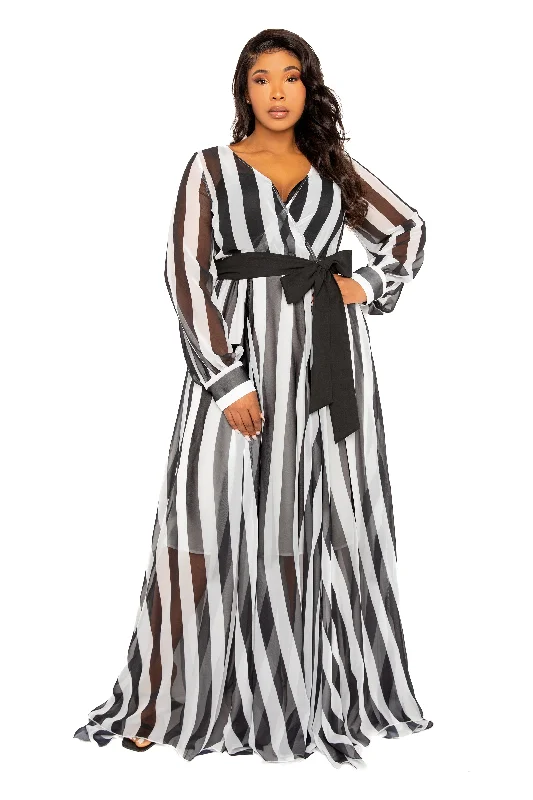 Casual Clothes For Women Stripe Surplice Maxi Dress