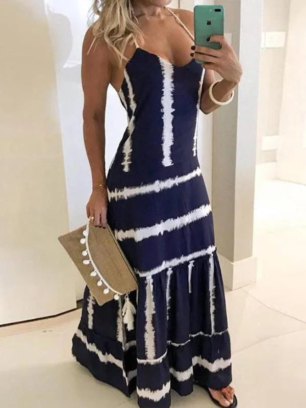 Fashion-Forward Women's Clothing Sling Stripe Print Sleeveless Fitted Dress